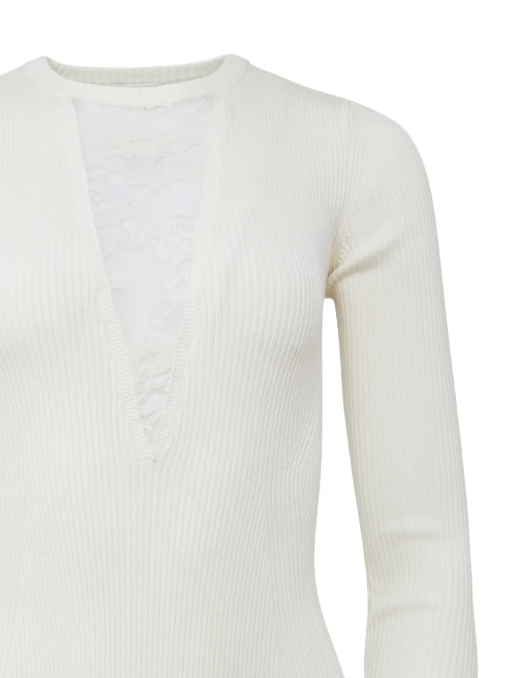 Fleur Du Mal Quinn Lace-insert Ribbed Bodysuit In White