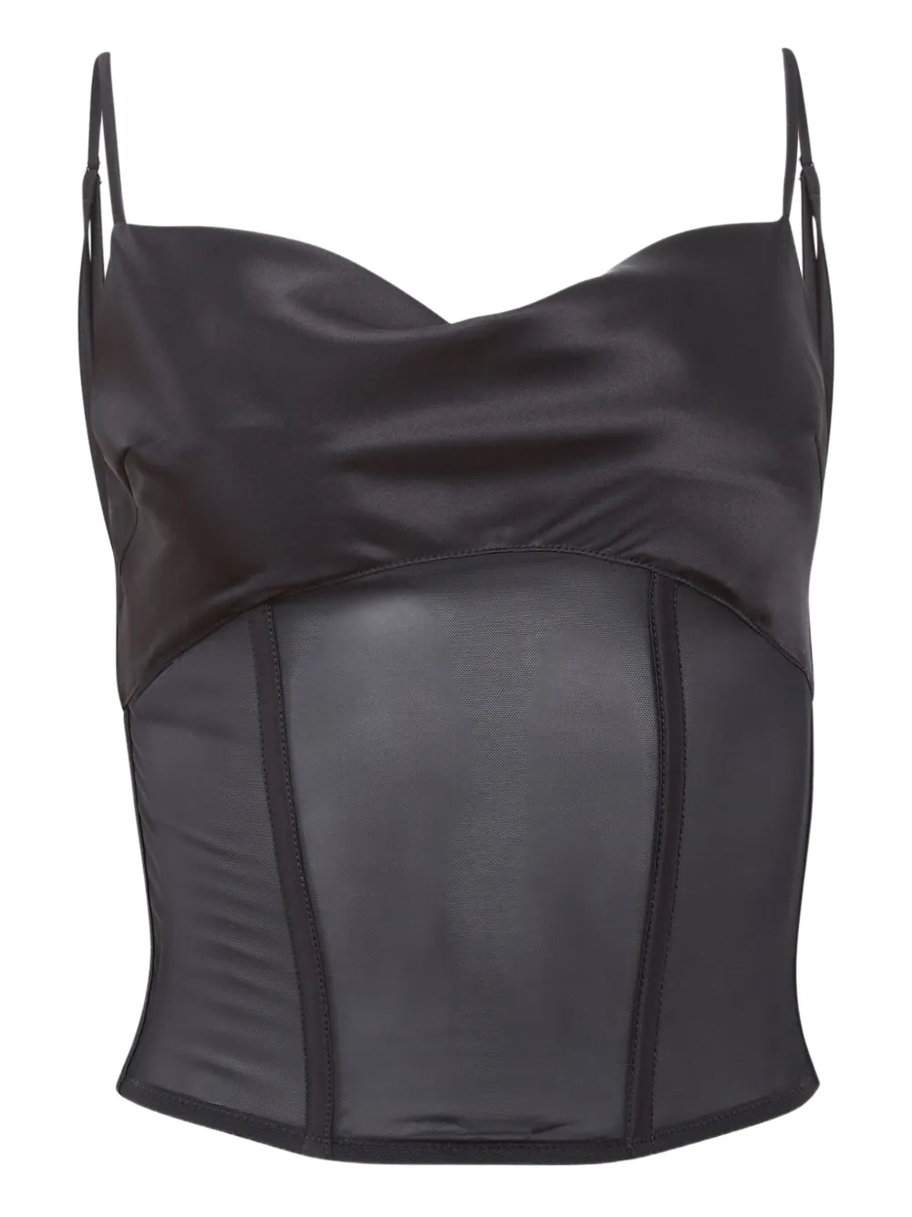 Fleur Du Mal Nora satin-panelled corset top | Black | Image 1