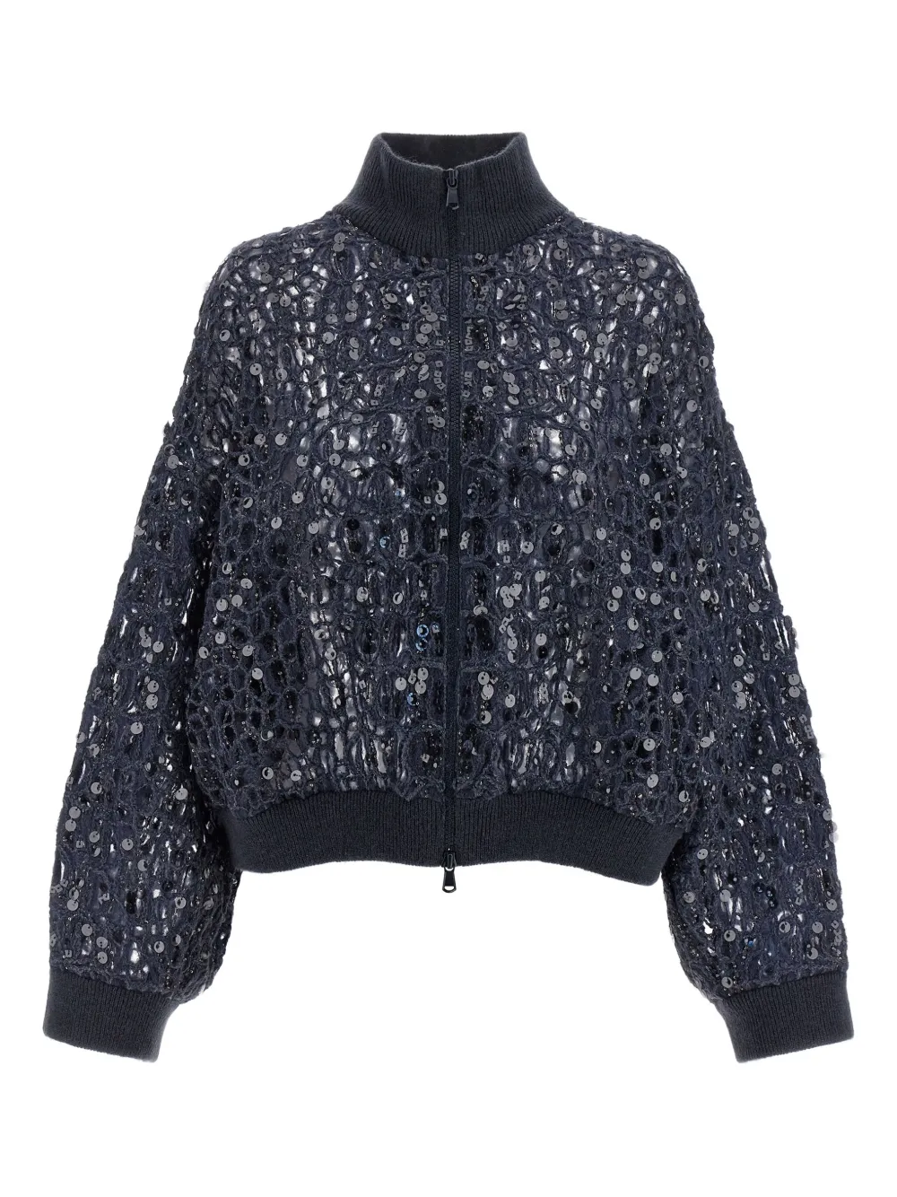 Brunello Cucinelli Vest verfraaid met pailletten en rits Blauw