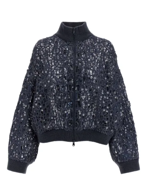 Brunello Cucinelli sequin-embellished zip-front cardigan