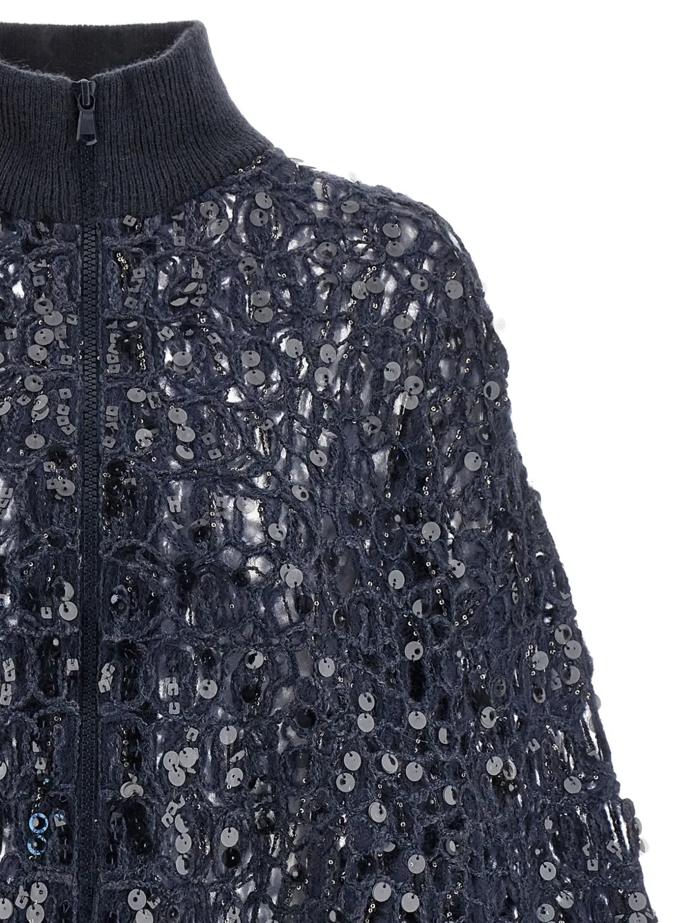 Brunello Cucinelli Vest verfraaid met pailletten en rits Blauw