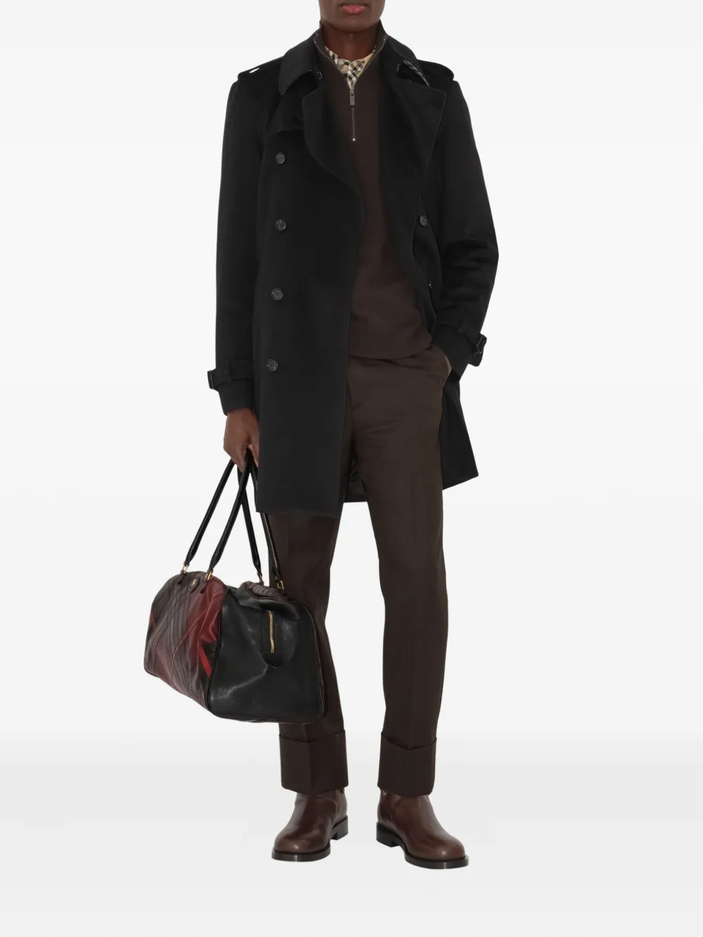 Burberry Kasjmier trenchcoat met ceintuur en dubbele rij knopen Zwart