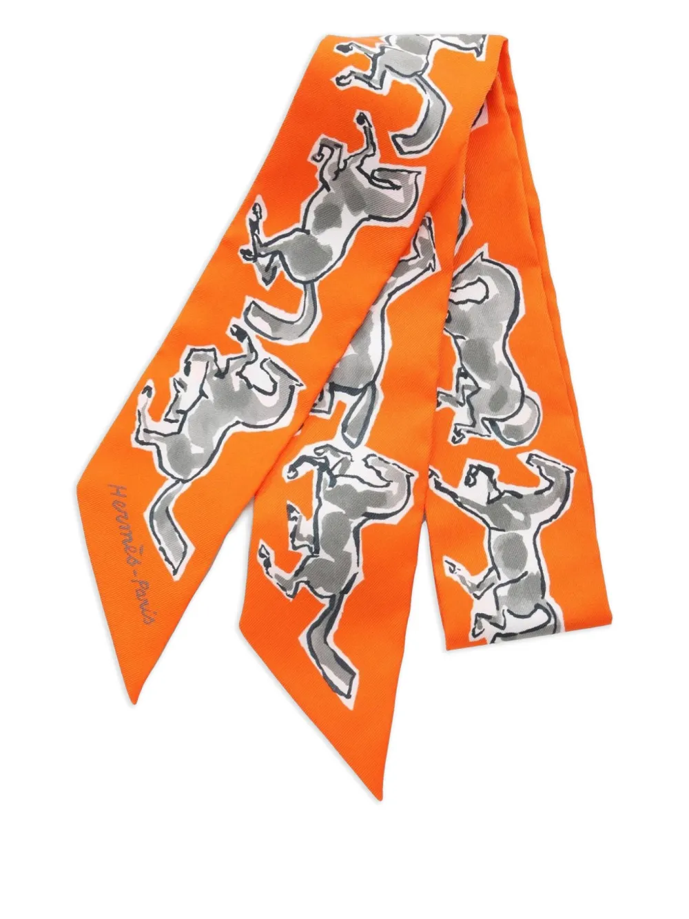 Hermès Pre-Owned 2021 CHEVAUX EN LIBERTE silk scarf | Orange | Image 1