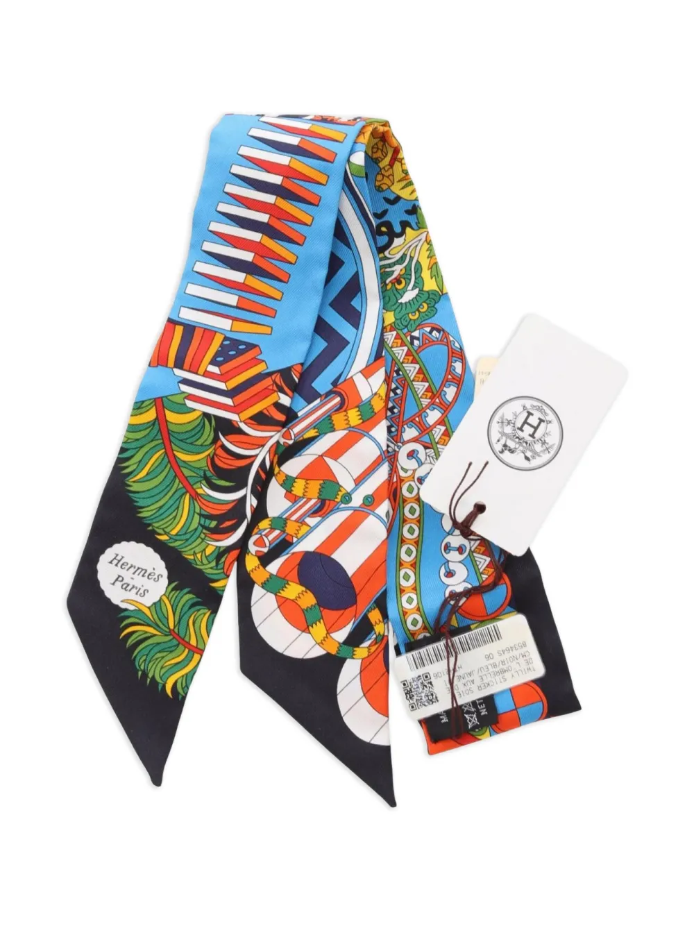 Hermès Pre-Owned 2021 De l'Ombrelle aux Duels Vieux ribbon scarf | Blue | Image 1