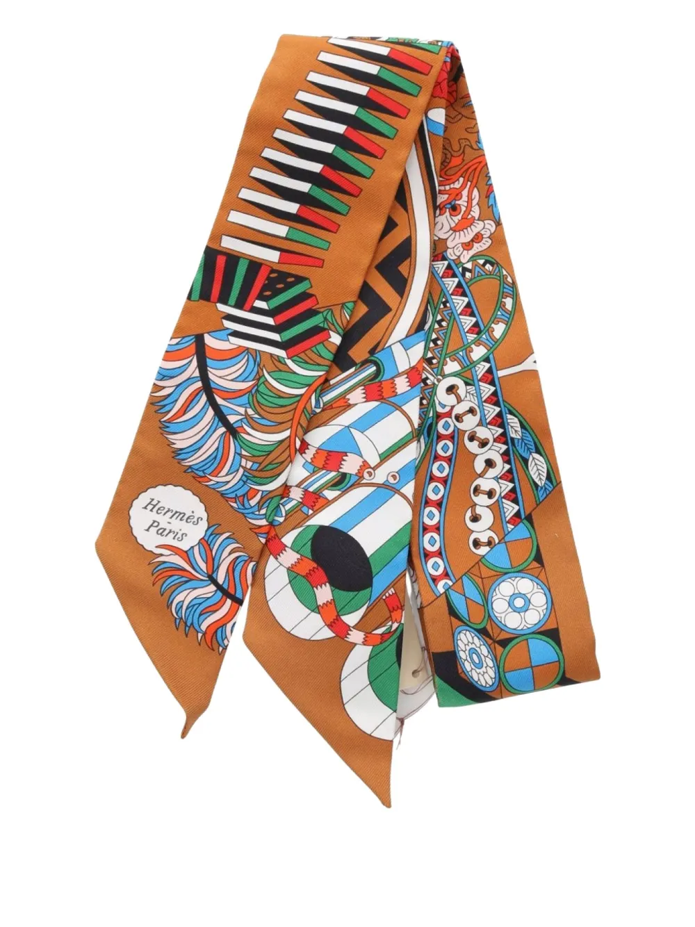 Hermès Pre-Owned 2021 De l'Ombrelle aux Duels Vieux ribbon scarf | Brown | Image 1