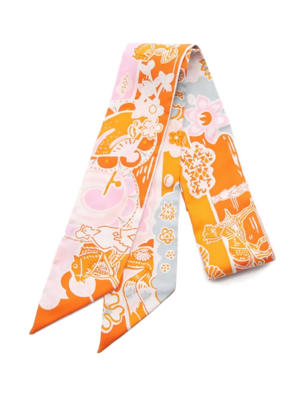 Hermès Pre-Owned 2021 Bingata ribbon silk scarf | Orange | Image 1