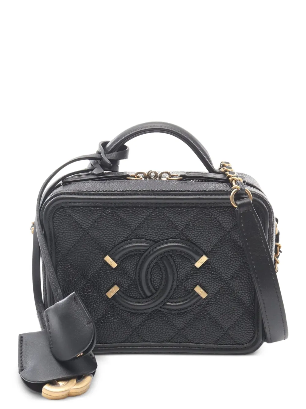 CHANEL Pre-Owned 2019 ココマーク フィグリー マトラッセ レザーバッグ S - BLACK CHANEL Pre-Owned 2019 ココマーク フィグリー マトラッセ レザーバッグ S - BLACK