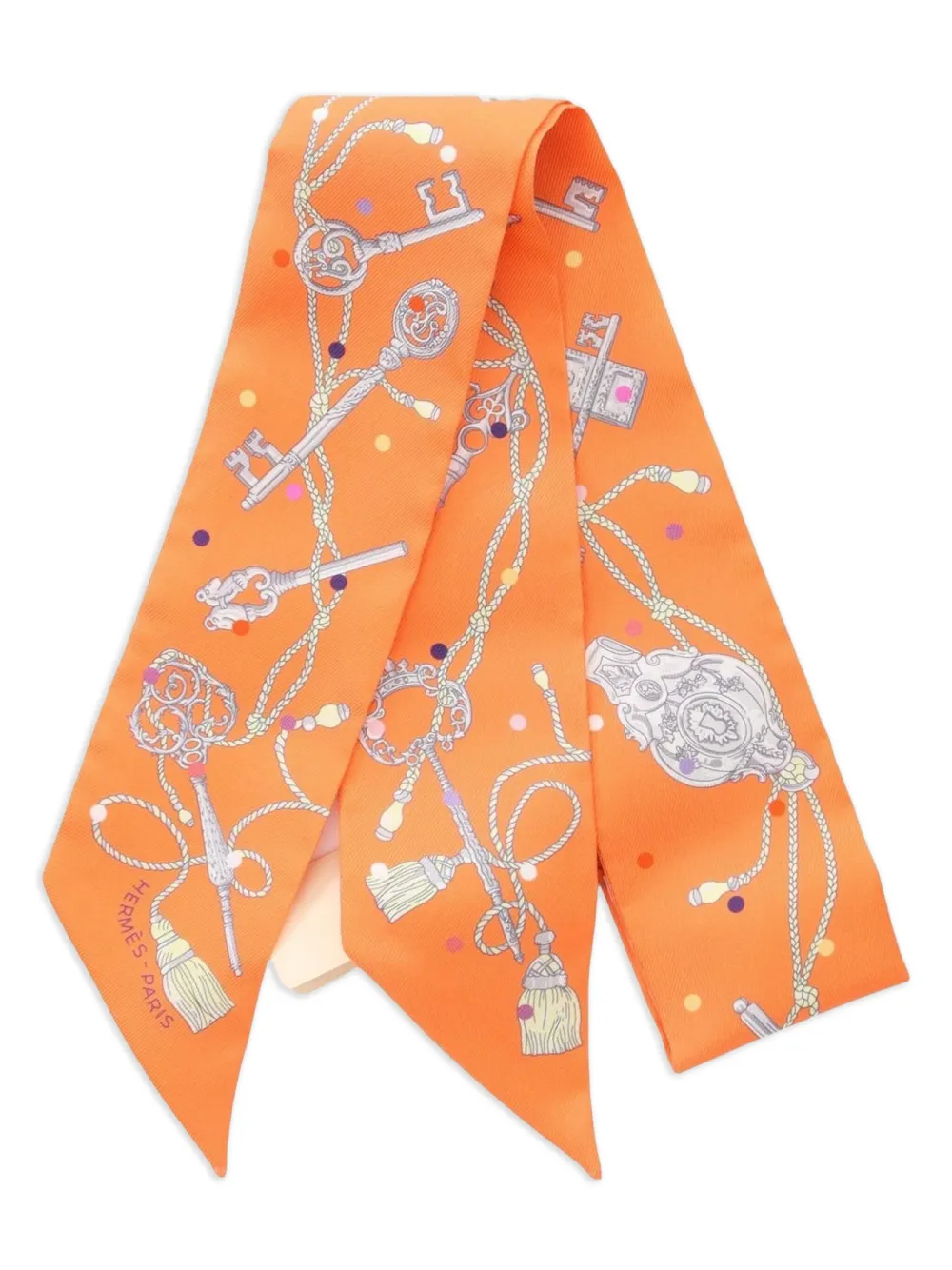 Hermès Pre-Owned 2021 Les Cles a Pois ribbon scarf silk | Orange | Image 1