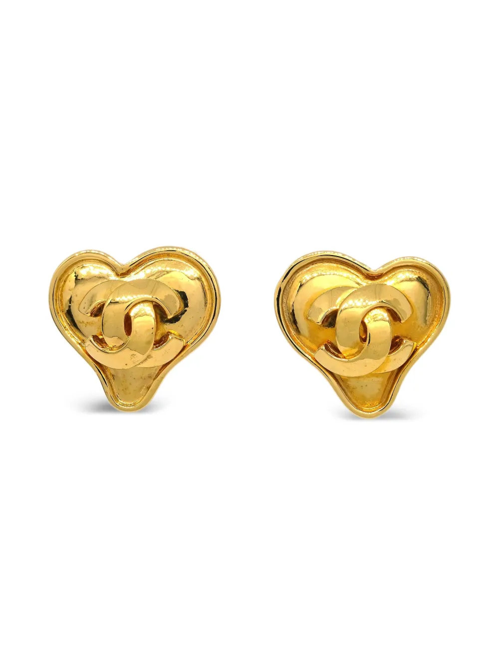 CHANEL Pre-Owned 1995 ココマーク ハート ピアス - ゴールドトーン CHANEL Pre-Owned 1995 ココマーク ハート ピアス - ゴールドトーン