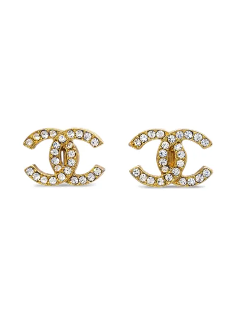 CHANEL Pre-Owned aretes con detalles de cristal con logo CC 1990-2000
