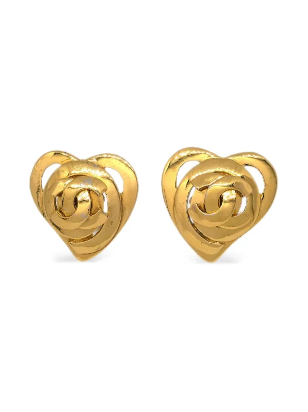 CHANEL Pre-Owned 1995 ココマーク ハート ピアス | ゴールド CHANEL Pre-Owned 1995 ココマーク ハート ピアス | ゴールド