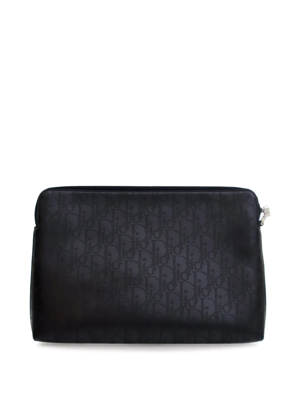 Pre-owned Dior 2020-2024 Perforated Oblique Calfskin Galaxy Pouch Clutch Bag In Black
