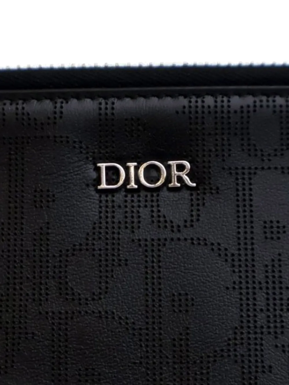 Pre-owned Dior 2020-2024 Perforated Oblique Calfskin Galaxy Pouch Clutch Bag In Black