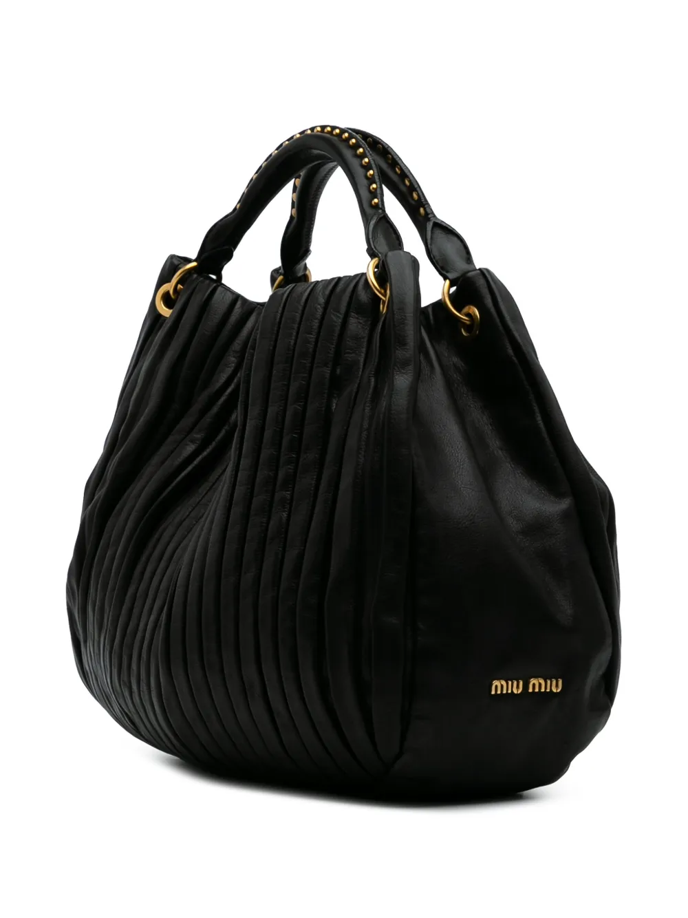 Pre-owned Miu Miu 2010s Lambskin Bosco Plisse Convertible Hobo Satchel