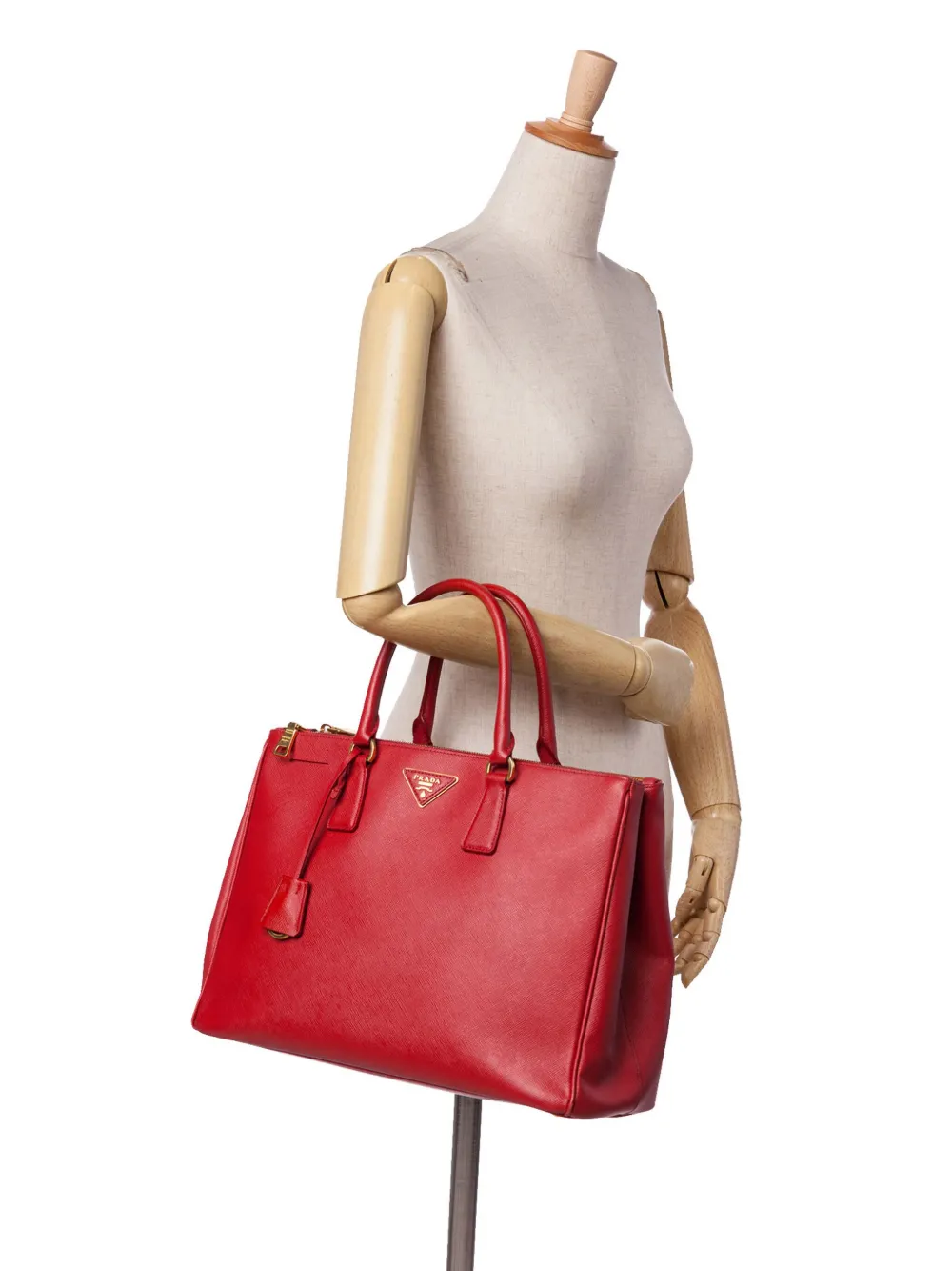 Pre-owned Prada 2000-2025 Large Saffiano Lux Galleria Double Zip Satchel In Red