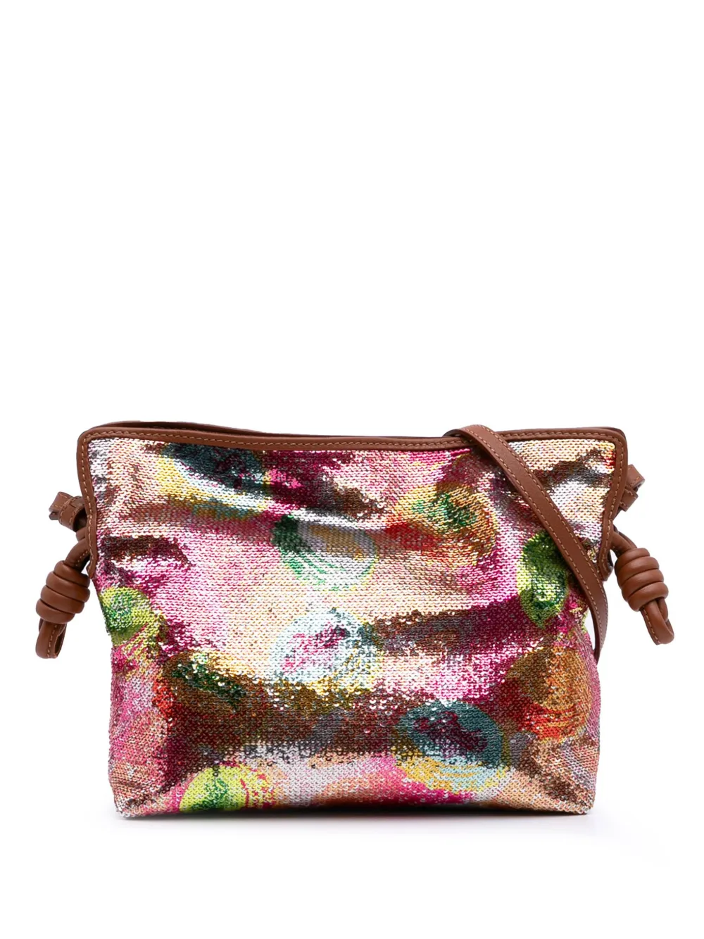 2022 Paulas Ibiza Mini Sequined Leather Flamenco Knot crossbody bag