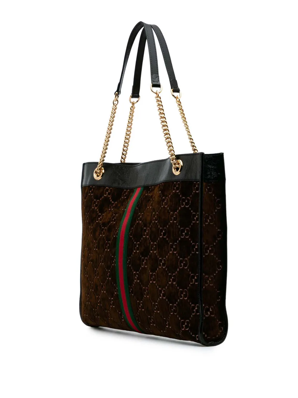 Pre-owned Gucci 2016-2025 Large Gg Velvet Rajah Tote Bag In Brown