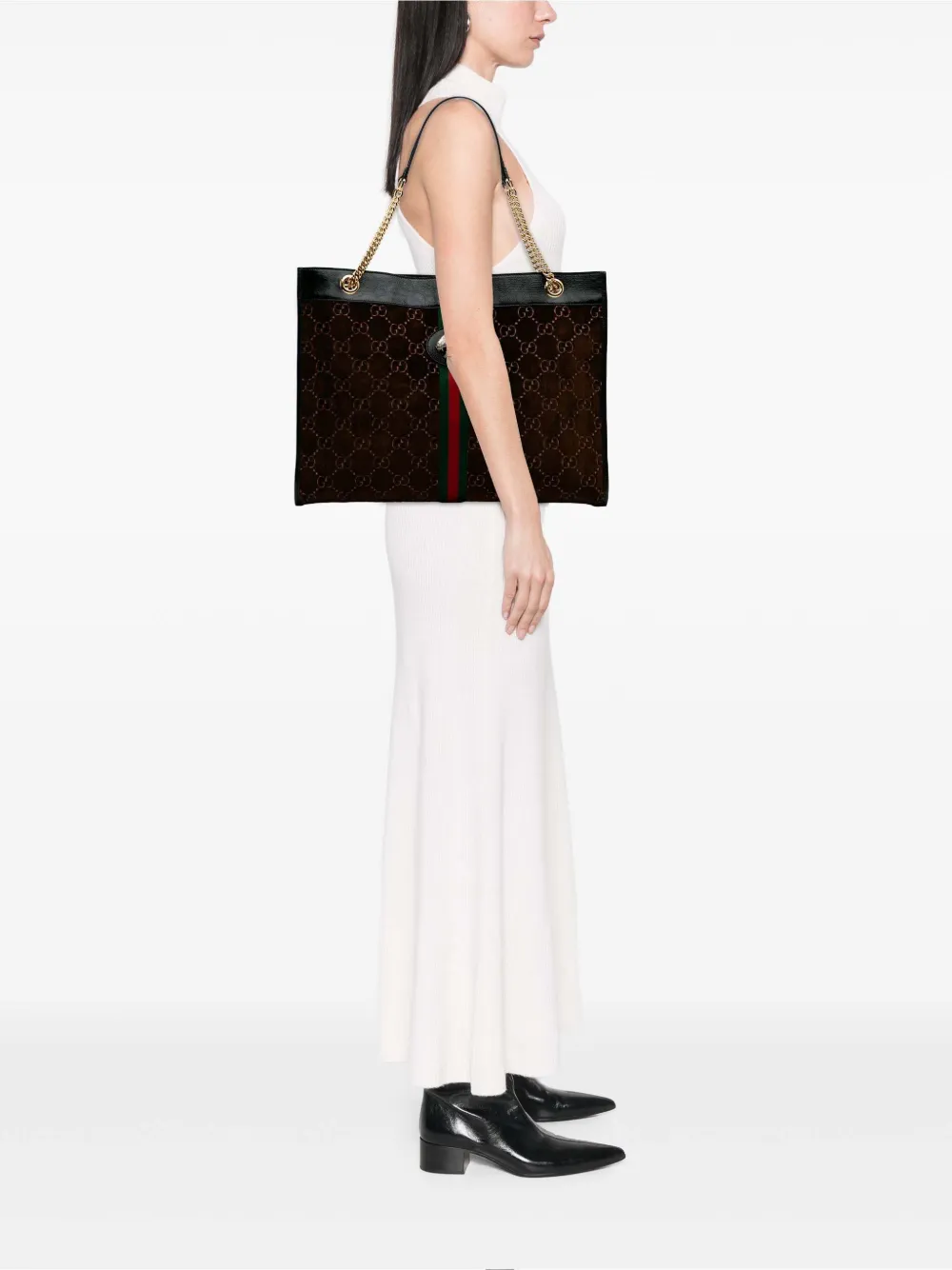 Pre-owned Gucci 2016-2025 Large Gg Velvet Rajah Tote Bag In Brown