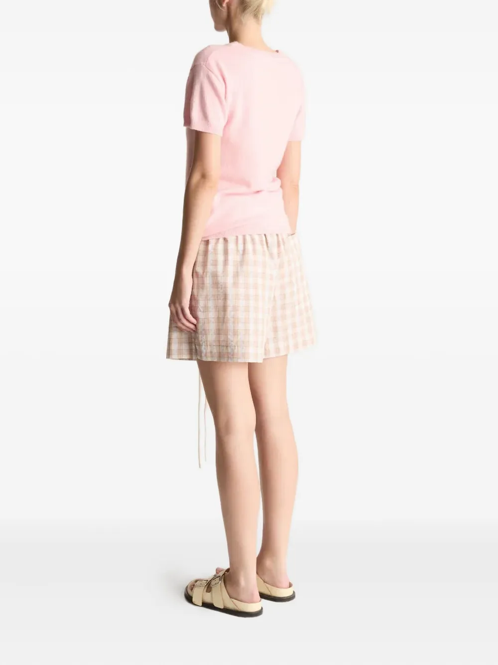 Lee Mathews Gingham Drawstring Short Shorts In Pink