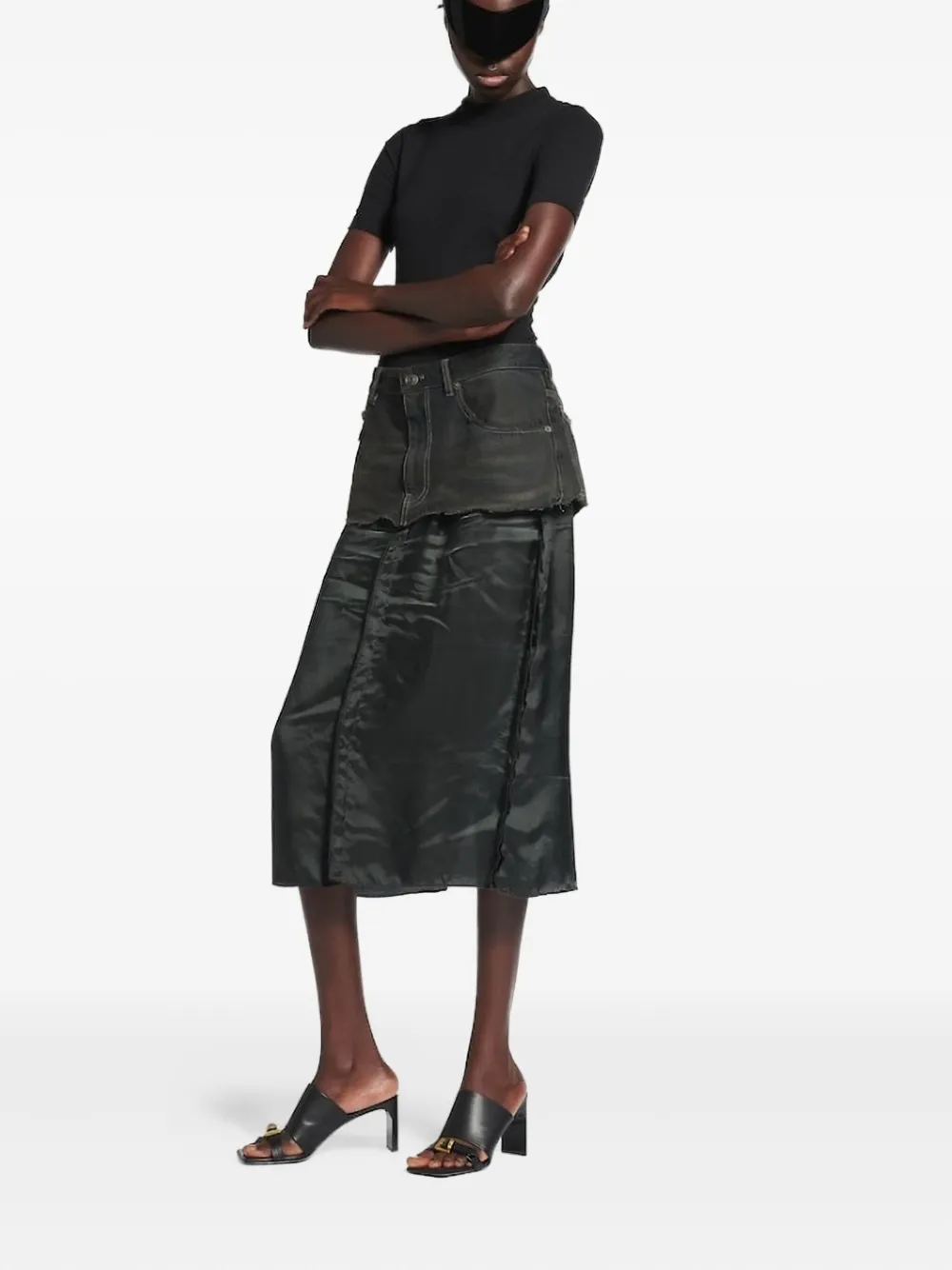 Balenciaga denim-panel midi skirt - Zwart