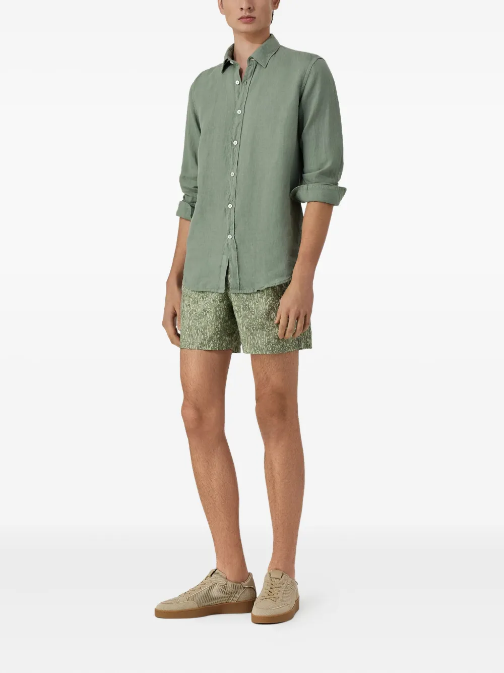 Canali Printed Drawstring Swim Shorts In Green