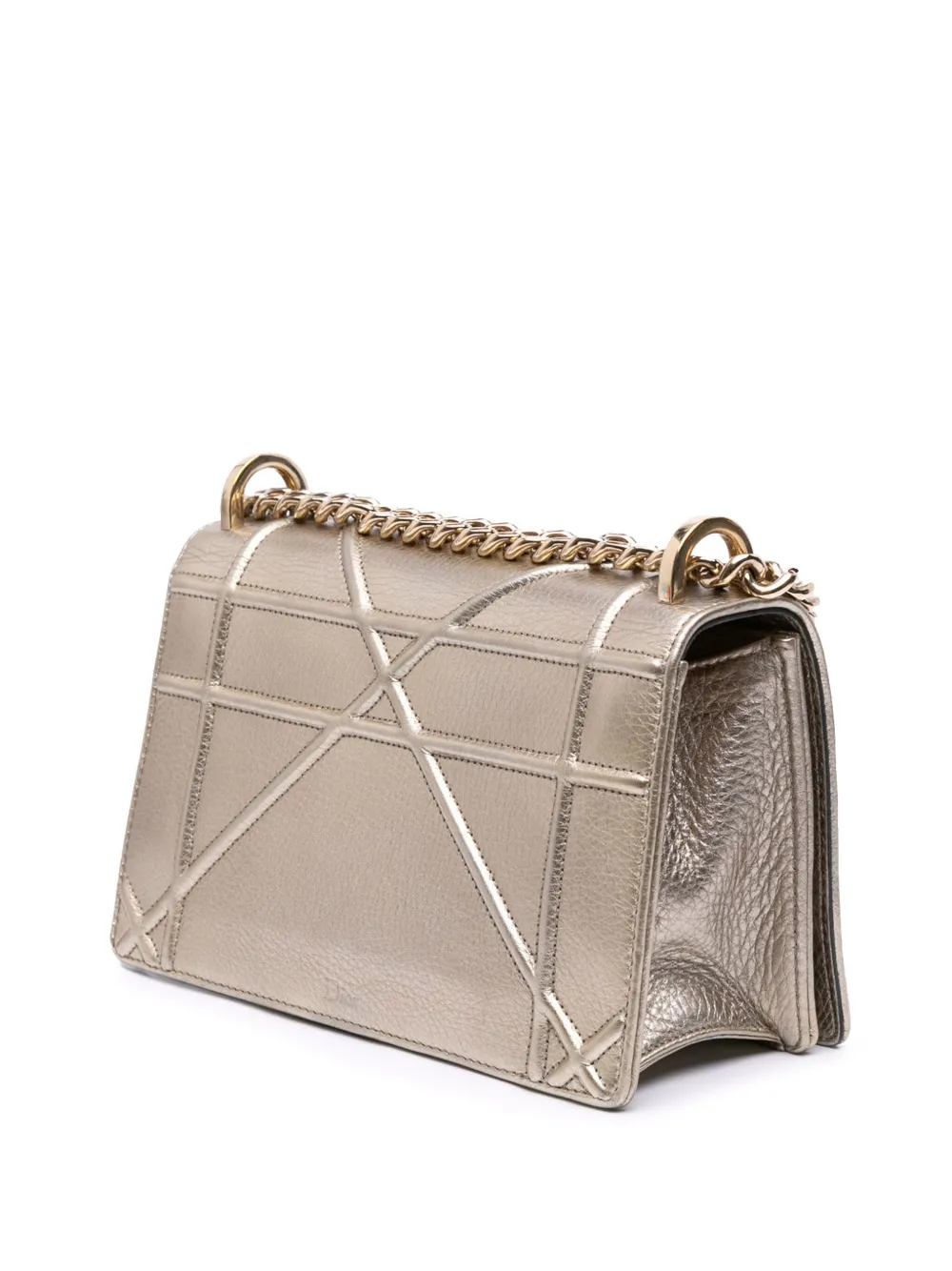 Pre-owned Dior 2017 Small Metallic Grained Calfskin Ama Flap Crossbody Bag In Gold