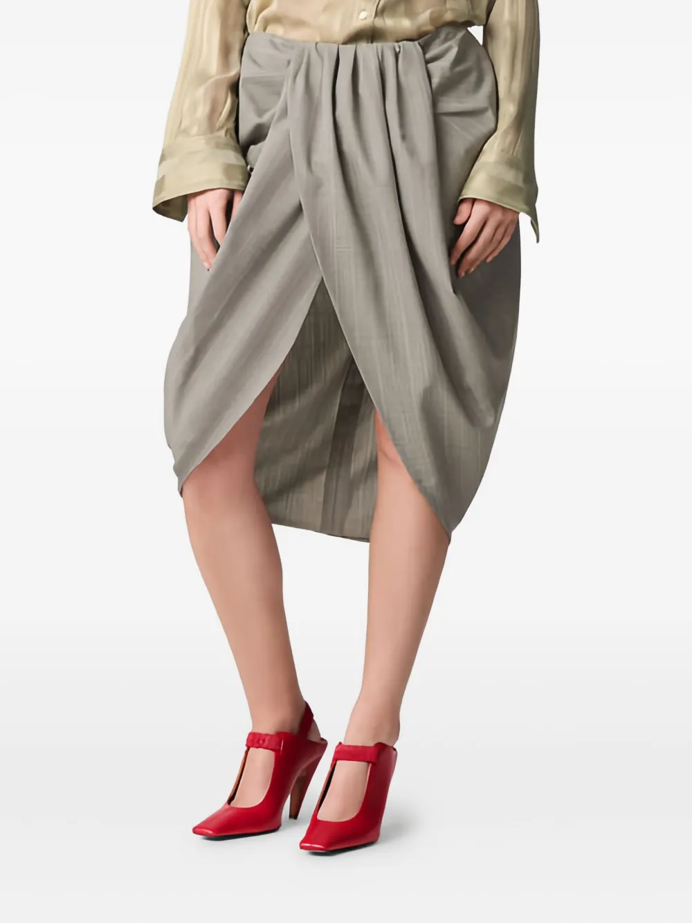 Stella McCartney Midi-rok met krijtstreep en ruches Grijs