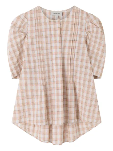 Lee Mathews puff-sleeve checked top