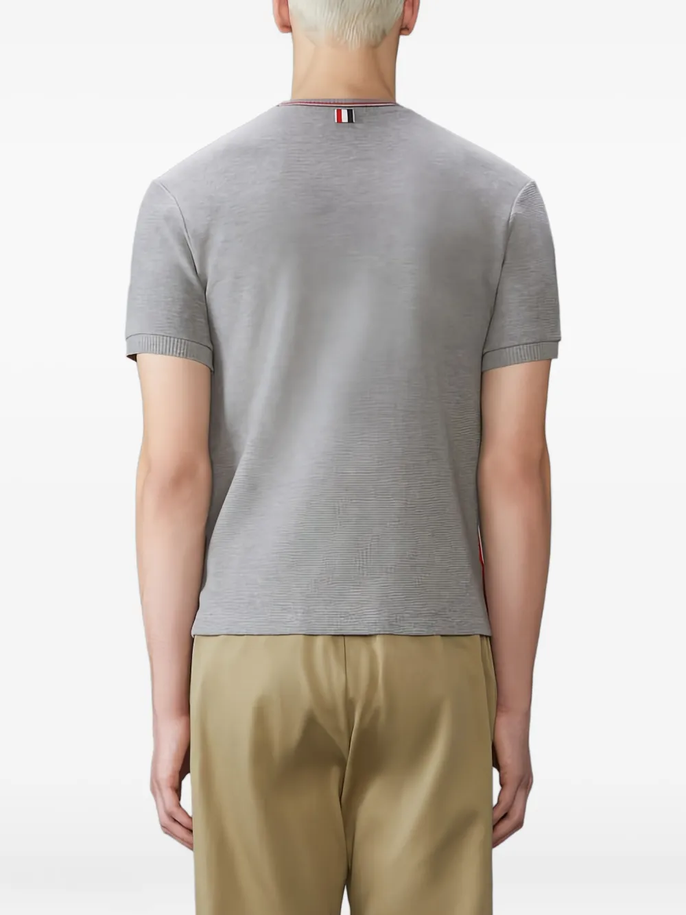 Thom Browne Cotton Crew Neck T-shirt With Stripe Detailing In Gray