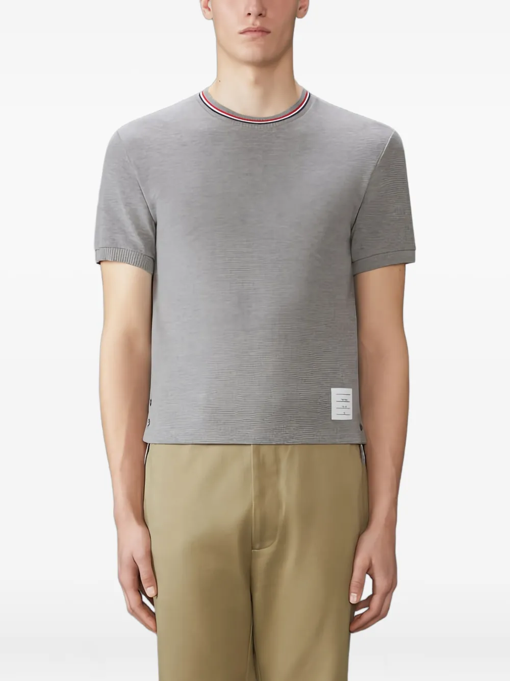 Thom Browne Cotton Crew Neck T-shirt With Stripe Detailing In Gray