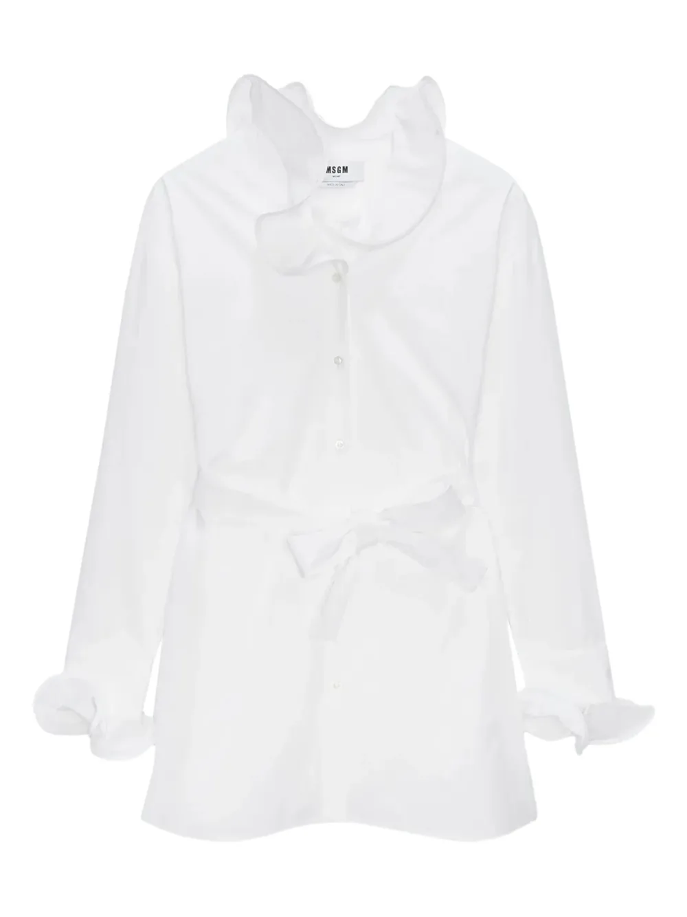 MSGM ruffled-cuff belted mini shirt dress | White | Image 1