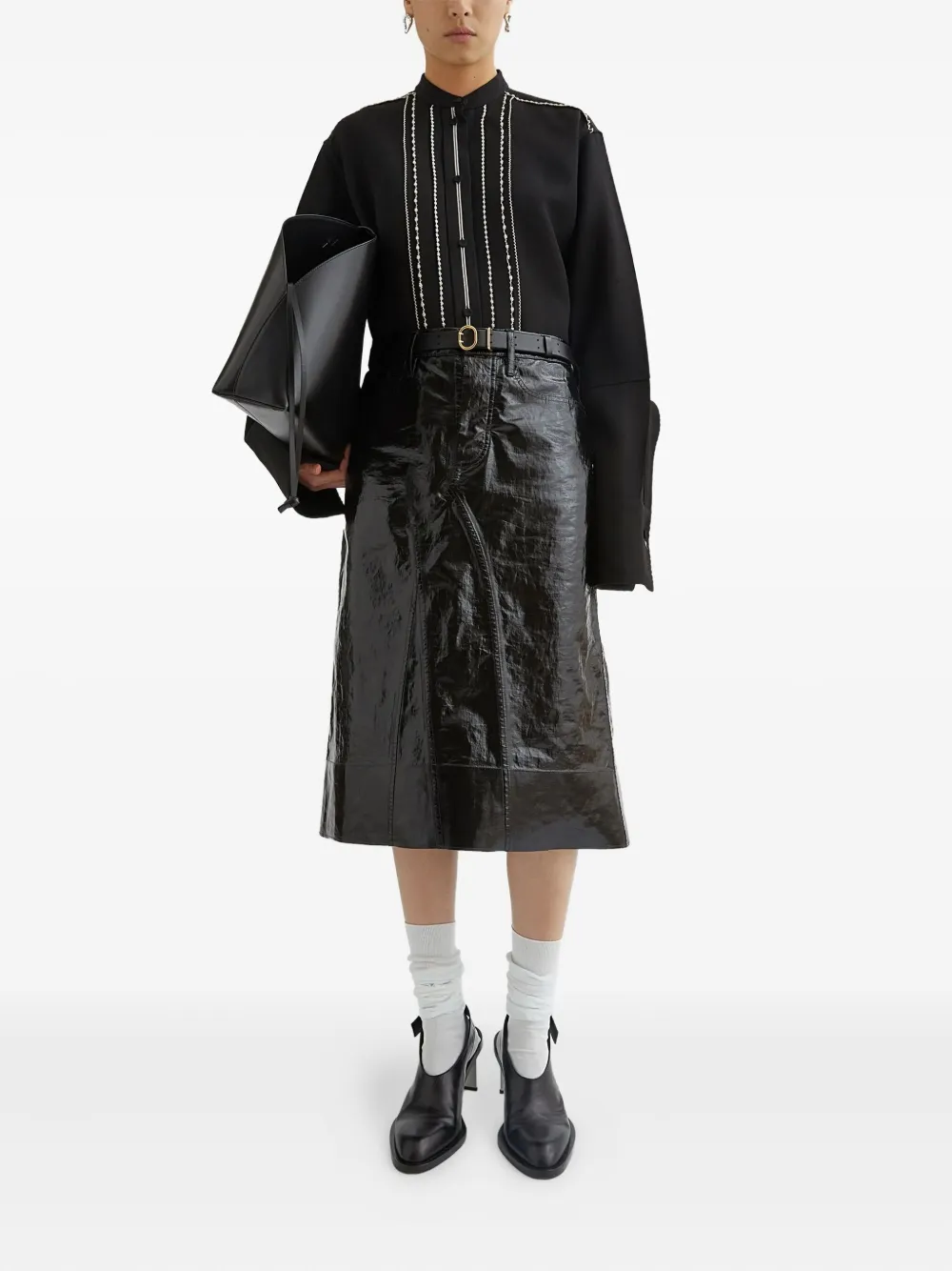 Jil Sander embellished wide-cuff blouse Zwart