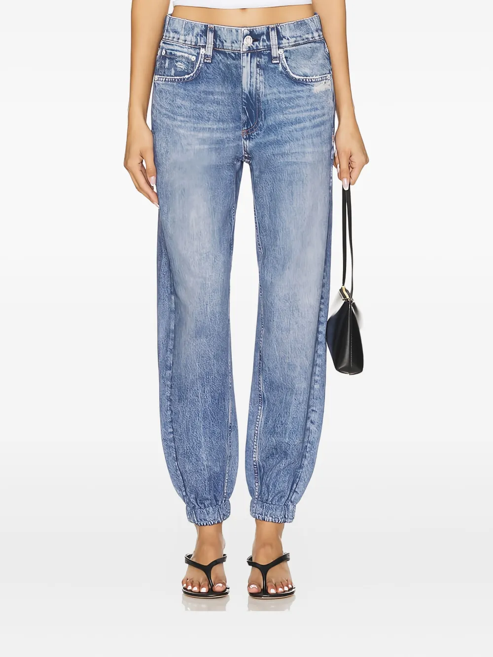 Rag & Bone Elastic-cuff Acid-wash Jeans In Blue