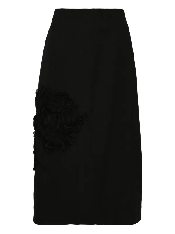 Jil Sander Rose-applique Midi Skirt in Black