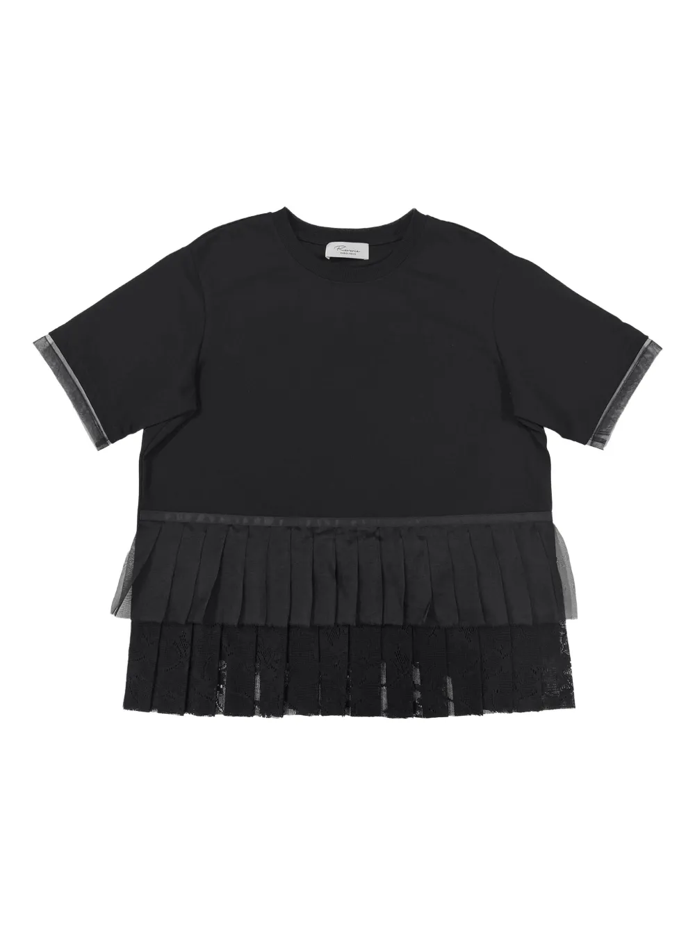 CAROLINE HU pleated lace-trimmed top - Nero