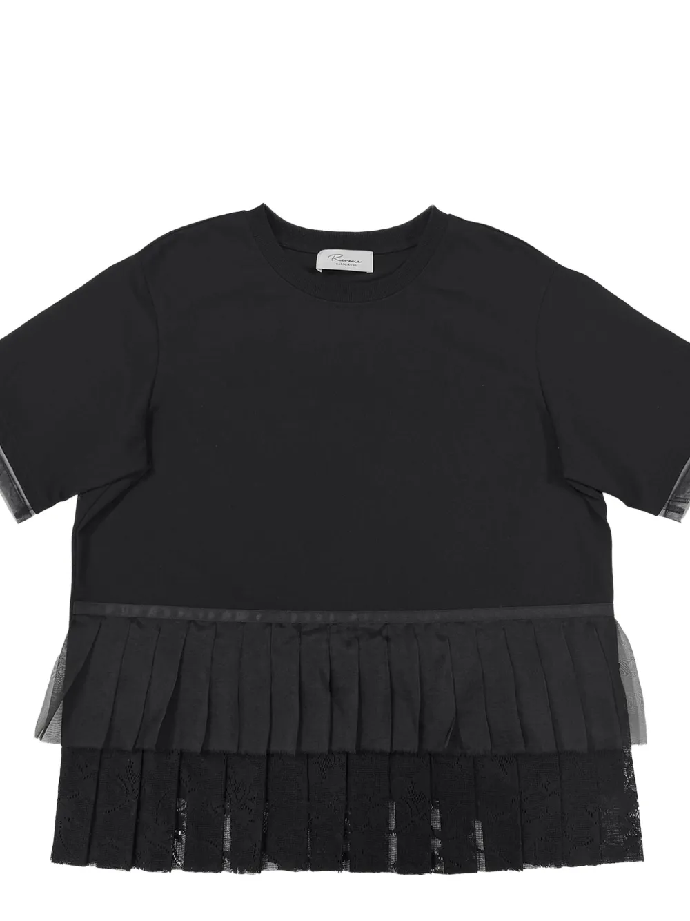 CAROLINE HU pleated lace-trimmed top - Zwart