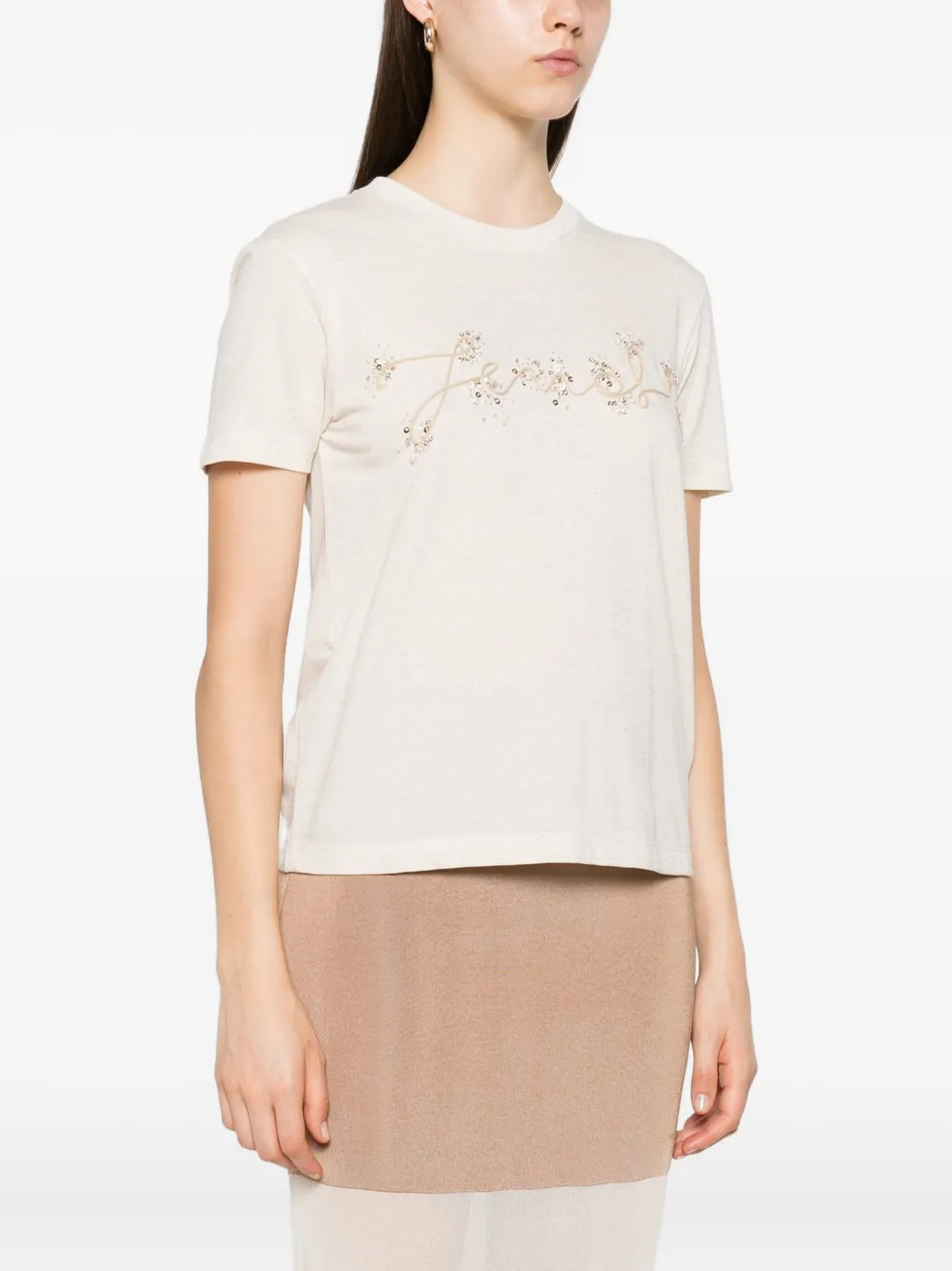 FENDI T-shirt met pailletten Beige