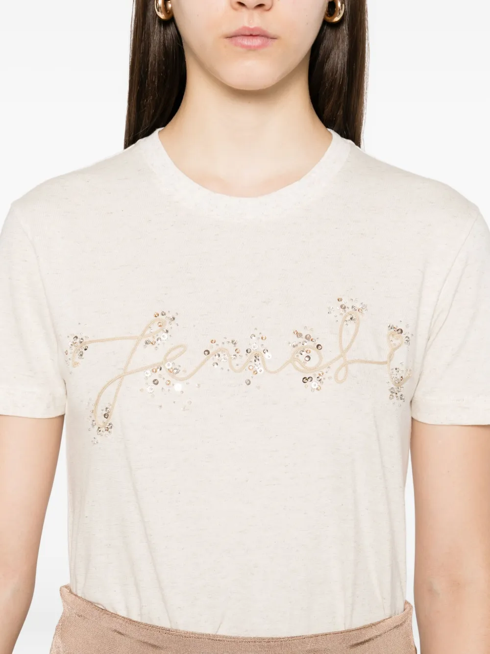 FENDI T-shirt met pailletten Beige