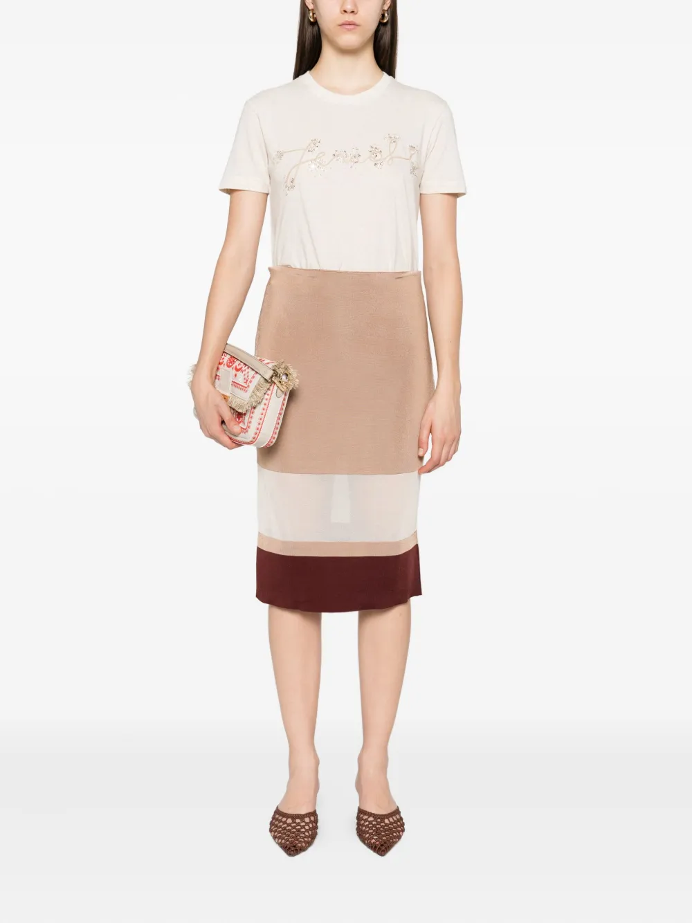 FENDI T-shirt met pailletten Beige