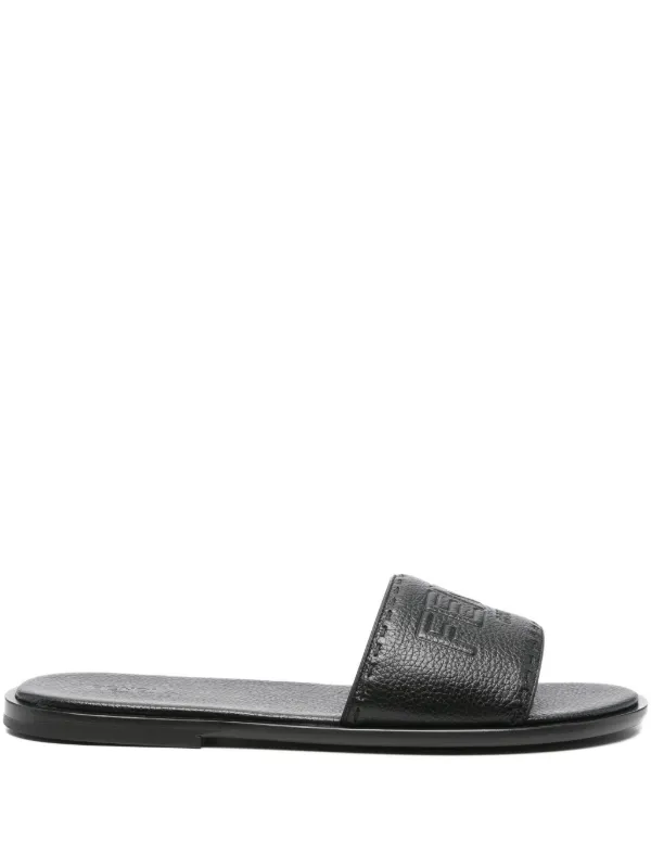 Fendi Black and Gray Embossed Logo Slide Sandals Fendi FF Jacquard Diagonal Slide Sandals | Saks Fifth Avenue main image 3