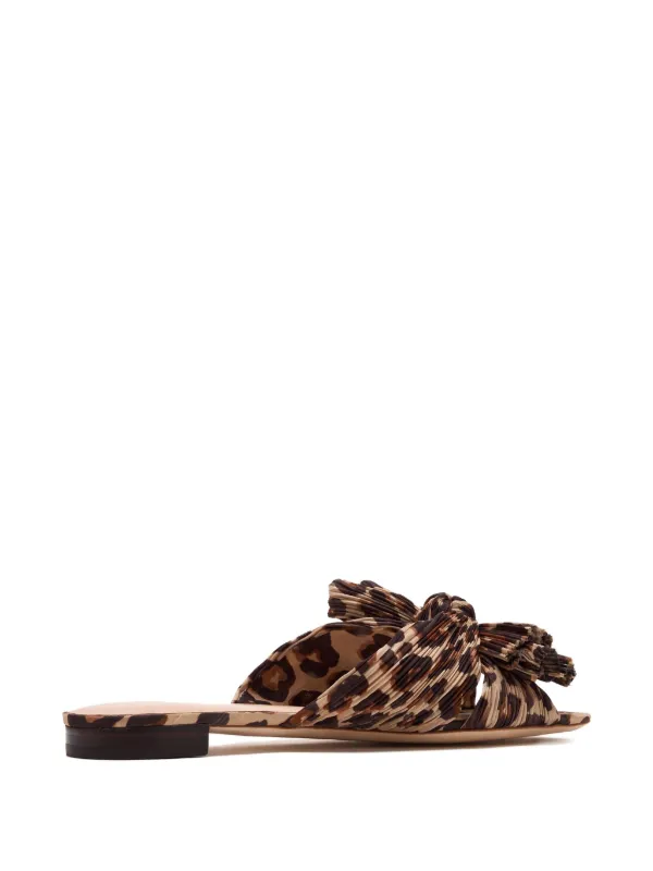 Loeffler Randall Emilia leopard-pattern pleated-bow Flat Sandals Brown  FARFETCH IN