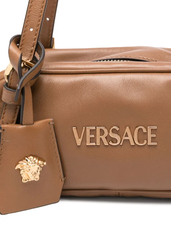 Versace logo-plaque top-handle Bag | Brown | FARFETCH