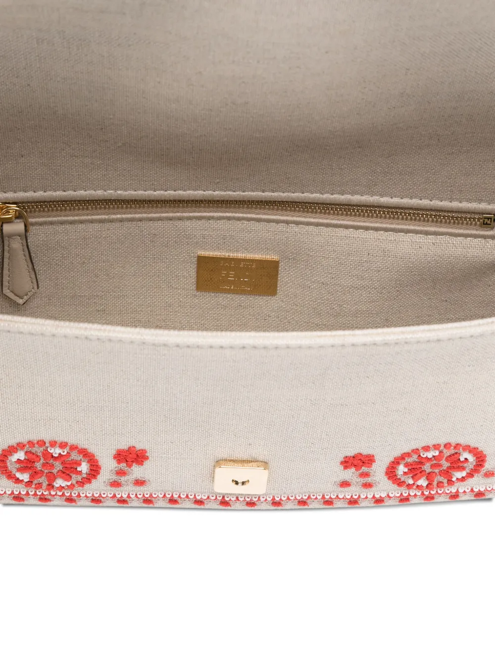 Fendi Baguette Embroidered Fringed Tote Bag In Neutral