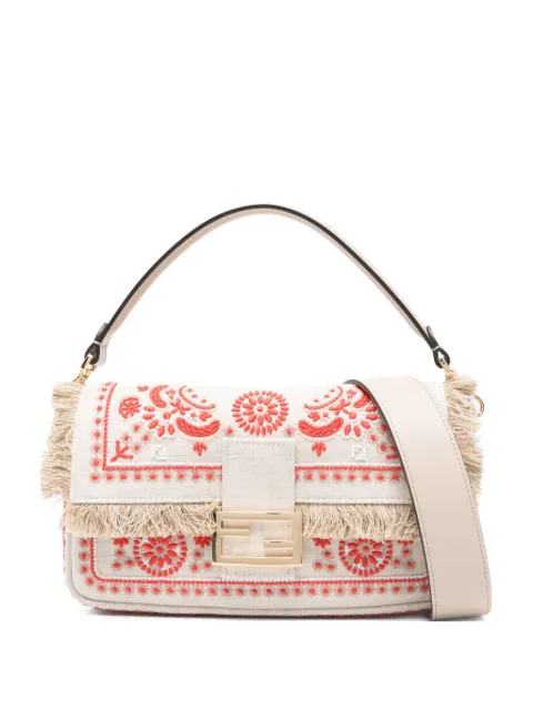 FENDI Baguette embroidered fringed tote bag