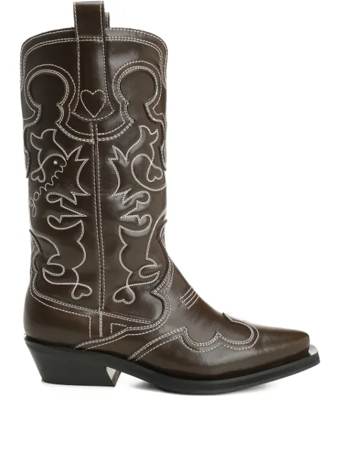 GANNI leather embroidered boots