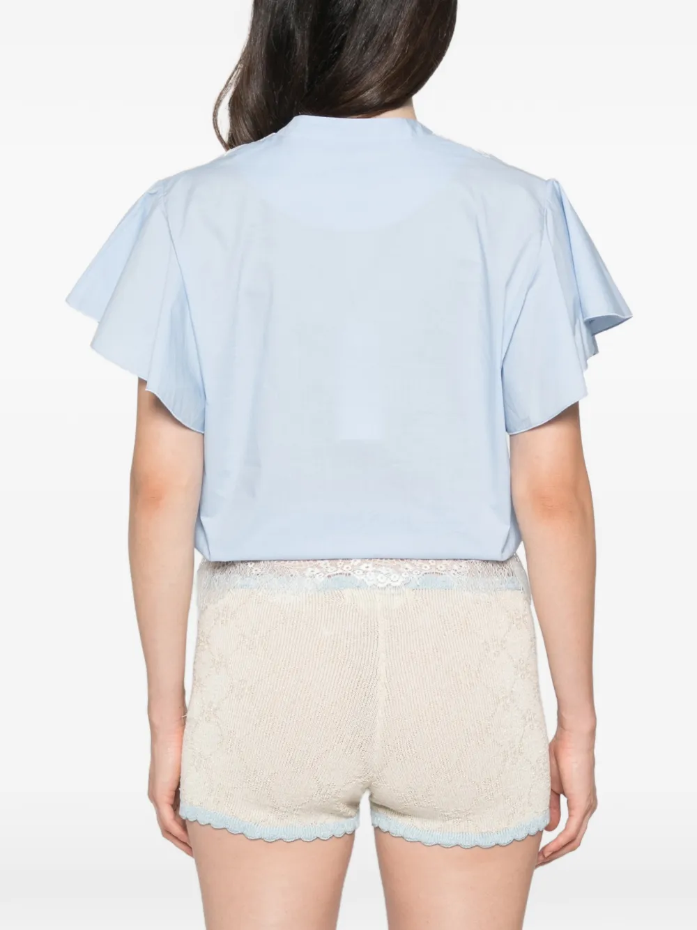 Babylone Paris Camicia top met kanten afwerking en fladdermouwen Blauw