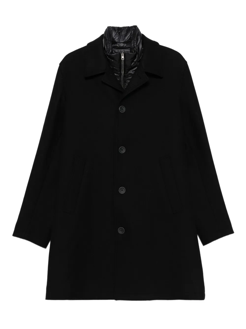button-fastening wool-blend coat
