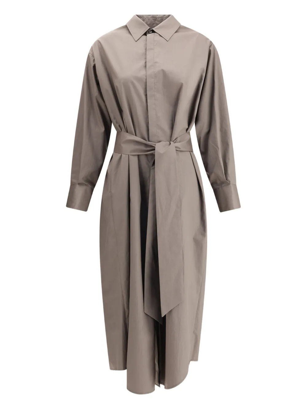 gathered-back belted midi dress