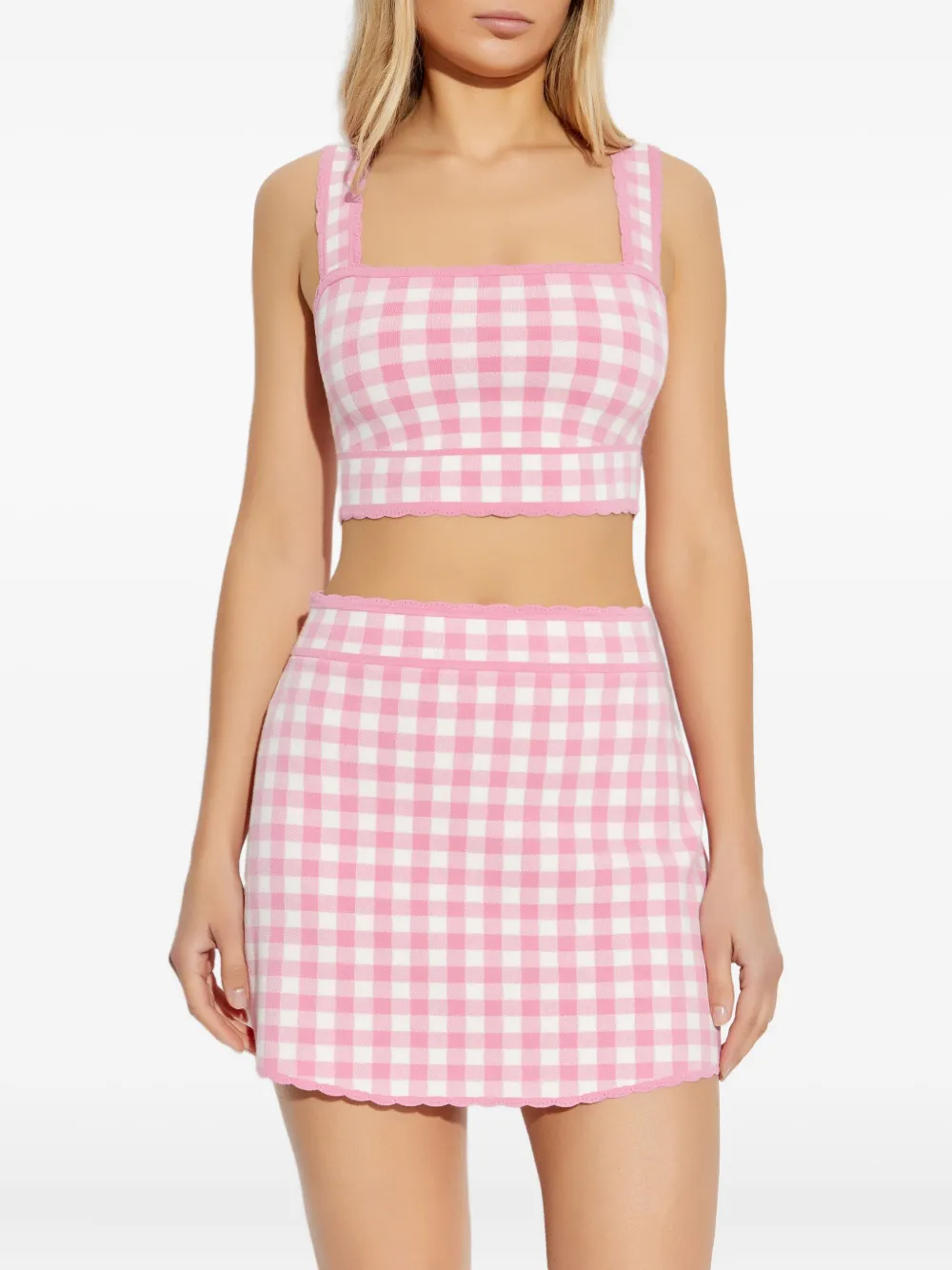 LoveShackFancy Top met gewelfde afwerking en gingham ruit Roze