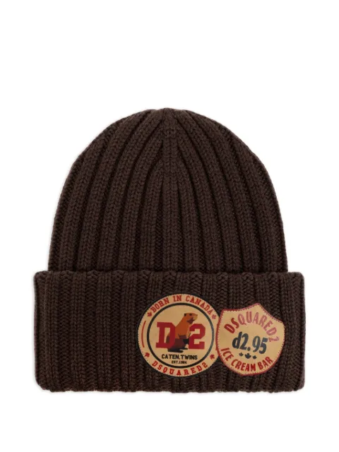 DSQUARED2 ribbed-knit logo-patch beanie